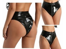 Sexy Women Wet Look Leather Knickers Underwear Zip High Waist Briefs Lingerie