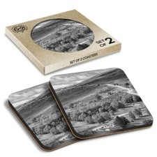 2 x Boxed Square Coasters - BW - Scottish Cairngorms Highlands Scotland  #36739