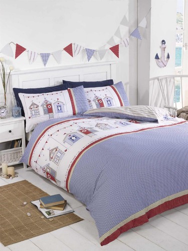 Beach hut checked blue - beach, duvet