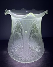 Victorian Glass Oil Lamp Shade 4.5" Fitter 23.5cm Tall Manganese Etched Cherubs