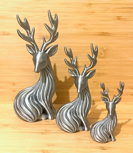Silver stag deer figurines set - stag,