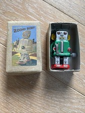 Tin Toy Zoomer Robot - Green Miniature Japan Wind-up Collectible in box