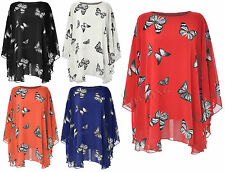 Ladies Womens Chiffon Sheer Lined Long Tunic Blouse Top Kaftan Poncho Size 14-30