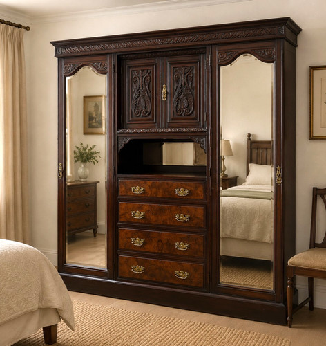Antique carved walnut triple - antique,