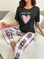 Ladies Heart Pyjamas - Pink &