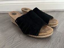 Ugg Danes Womens Black Suede Espadrille Wedge Fringe Sandals Size UK 8.5 - NEW