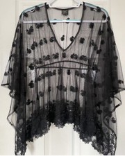 KATE MOSS 8 TOP SHOP BLACK TULLE LACE PARTY TOP COVER UP KAFTAN BLOUSE SHEER