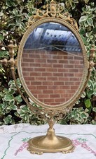 Ornate Brass Oval Vanity Dressing Table Swing Mirror Vintage 15. 25" Tall 