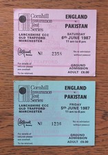 1987 ENGLAND v PAKISTAN 2x MATCH TICKETS, 1st Test, Old Trafford, D2 & D3