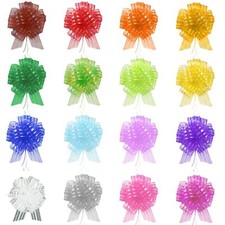 Premium 50mm Organza Stripe Pull Bows - Pompom Flower Ribbon Metallic 