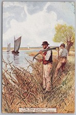 WROXHAM BROAD Norfolk Reed Cutters Postcard, Postmarked 1909