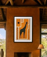 Vintage Original Tim Cooke Painting South African Artist Abstract Tribal Giraffe