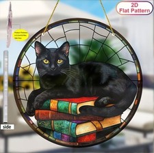 Black Cat on Books Suncatcher