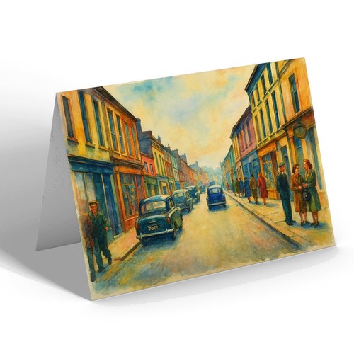 Greeting card market street - greeting,