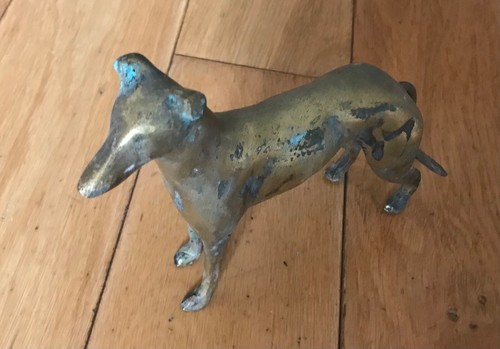 Vintage solid brass dog - vintage,