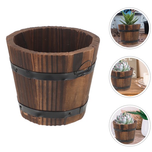 Coffee wood barrel planter - coffee,