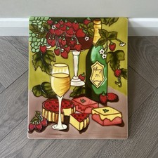 Glazed Ceramic Tile Art Wall Hanging Strawberries Wine Cake | 40cm x 33cm