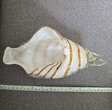 X BIG Murano Art Glass Freeform Ocean Seashell Bowl Rare Vintage Marble Effect 