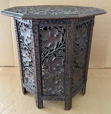 ANTIQUE WOOD CARVED 8 SIDED  ANGLO- INDIAN SIDE TABLE height 55 cm (21.6 inches)