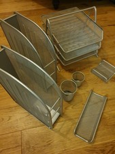 7 PIECE IKEA SILVER MESH METAL OFFICE SET - desk organiser tidy holder