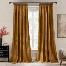 PONY DANCE Golden Brown Velvet Blackout Pencil Pleat Curtains - Thermal Insulat