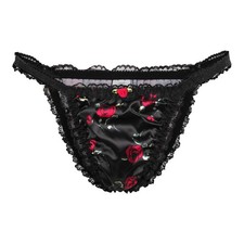 Satin Silky Sissy CDTV Frilly Lace Bikini Tanga Knickers Panties Sizes S - XXL