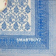 Indian BlockPrinted Blue Floral Jaal On White TableCloths Rectangular 100%Cotton