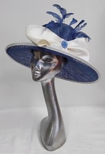 Presen of Barcelona Blue Women's Hat with Feather Trim - SE30