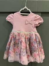 Girl's Monsoon Baby Dress 3-6 Months With Bow, Flowery Skirt And Sparkly Detail