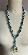 Vtg Native American Style Seed Beaded Necklace Turquoise/Blue/White/Green