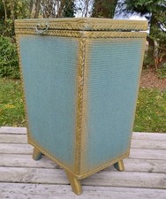 VINTAGE KRAFT WOVEN LAUNDRY BASKET -LLOYD LOOM/SIRROM - BLUE/GOLD - ALL ORIGINAL