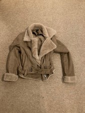 NWOT Topshop shearling suede style aviator biker jacket fluffy lining size 10