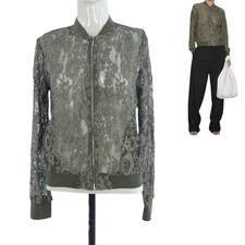 ZARA Jacket Lace Bomber Khaki Sheer Long Sleeve Floral Embroidered Size S BNWT