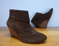 BERTIE size UK 6 dark brown suede ankle boots with tapered wedge high heels