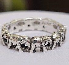 Silver Sterling 925 Ring Size R Elephants Designed Stamped 925