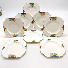 Carlton China Sunshine Art Deco Bone China Hand Painted Side Plates X8 14.5 cm