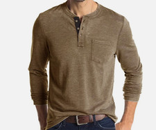 Mens Casual Long Sleeve T-shirt Henley Grandad V Neck Button Solid Tee Shirt Top