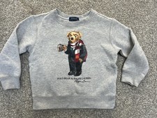 Ralph Lauren POLO BEAR Teddy Bear Sweatshirt Jumper Unisex Kids Grey 4 Years