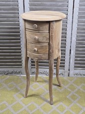 Bedside table wooden 3 draw round tall solid Teak wood side table narrow Stand
