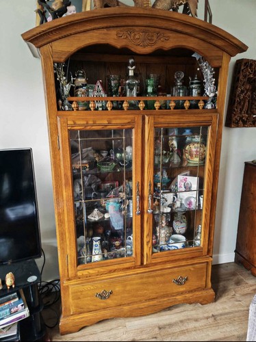 Large oak display cabinet with