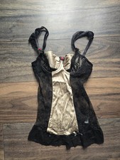 Y2k La Senza Babydoll Lingerie Camis Beige Black Lace Size Uk 8
