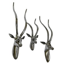 Large Metal Wall Mount Deer Head Set of 3 Pcs Stag Head Antelope Gazelle