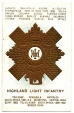 Military Postcard - Regimental Badge, Battle Honours, Highland Light Infantry.