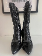 GUY LAROCHE Paris Elbel Boots Black Mock Croc Victorian Style Boots Size 40