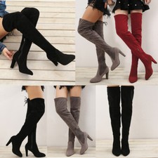 Thigh High Boots Ladies Over The Knee Mid Heel Office Womens Casual Shoes Sizes