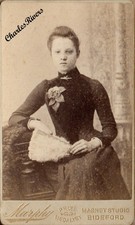 BIDEFORD DEVON CDV LADY, SMALL WAIST, HOLDING FEATHER FAN VICTORIAN PHOTO #D4035