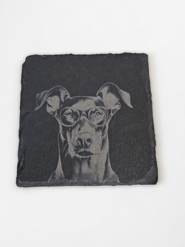 Dobermann slate coaster office - coaster,