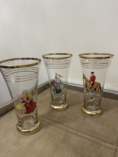 Vintage Gold-Rimmed Printed Drinking Glasses – Set of 3