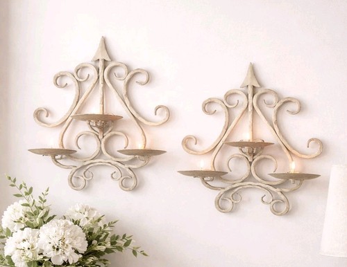 Vtg wrought iron wall sconces - wrought,