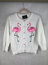 Collectif White Flamingo Appliqué Cardigan Size 18 XXL Pink Pearl Buttons Retro